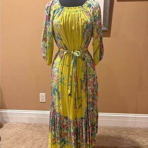 Anthropologie Yellow Floral Long Sleeve Dress